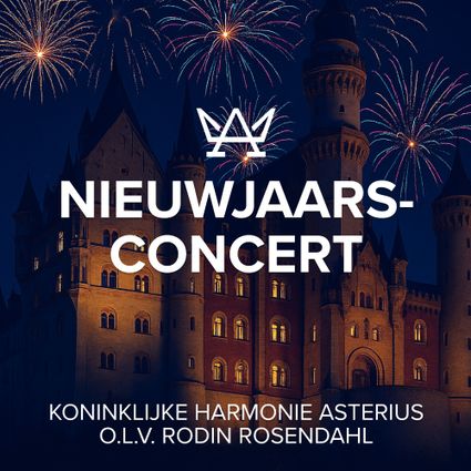 Foto van een historisch groot gebouw in de avond waarom heen vuurwerk is te zien.