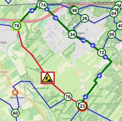 Aanbevolen omleiding fietsnetwerk