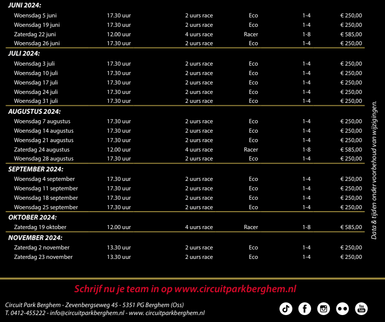 Programma races bij Circuit Park Berghem 2024