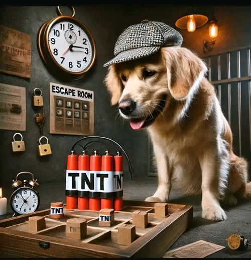 Een hond die een escaperoom doet