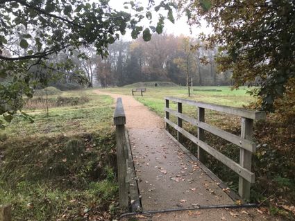 Landschapsfoto in de natuur met bruggetje op voorgrond