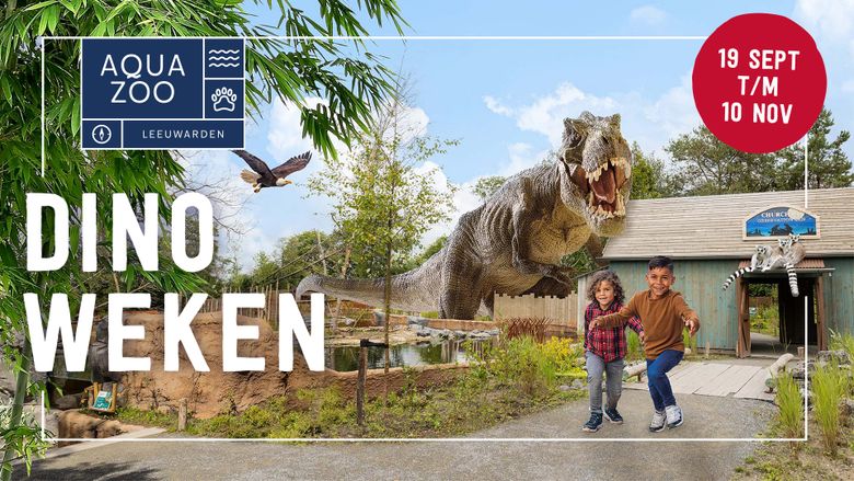 T-rex in Churchillgebied met rennende kinderen