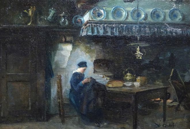 Dimmen Gestel meisje zitten bij de haard originele foto