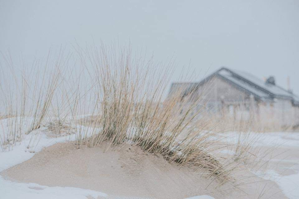 Badhuys winter met gras Vlieland