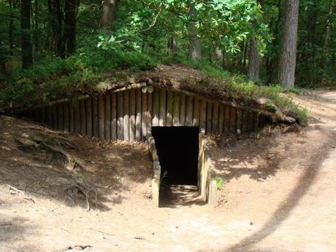 Verscholen dorp hut met gras