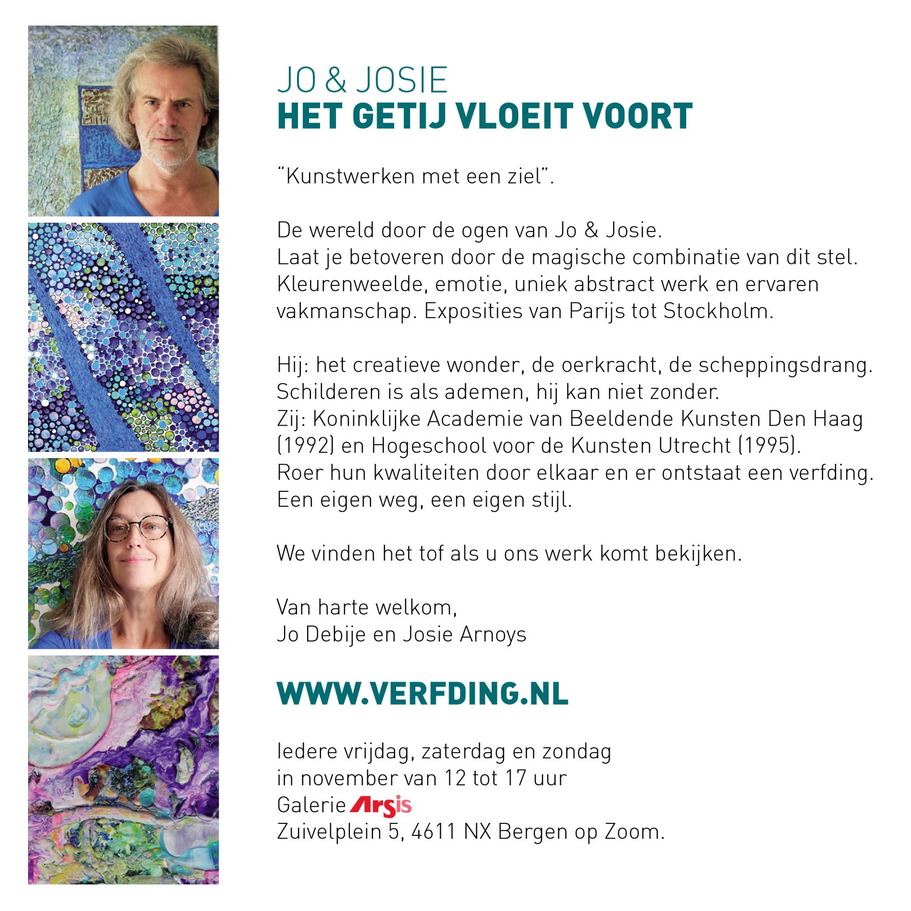 Uitnodiging expositie Jo & Josie in Arsis, Bergen op Zoom