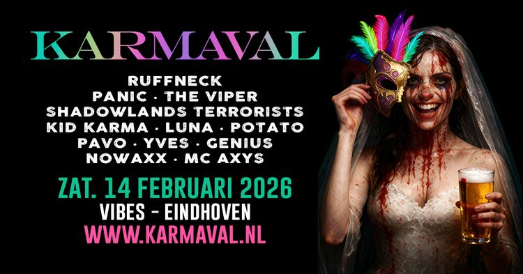 BAM!💥 De datum voor volgend jaar staat alweer vast! Zaterdag 14 februari 2026 gaan we keihard KARMAVALLEN bij Vibes in Eindhoven!🔥🔥🔥