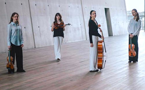 Vier vrouwen in een strijkkwartet