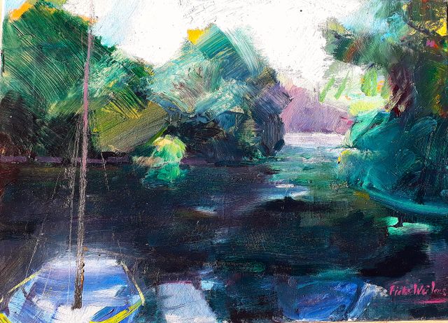 Een schilderij van een landschap