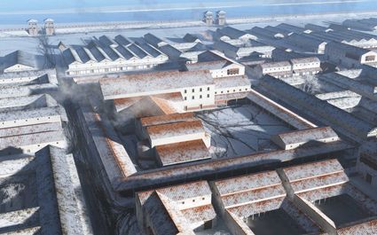 Tekening van het Romeinse badhuis in Nijmegen