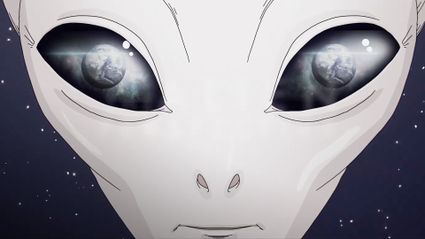 Still uit film The Alien Perspective, waarbij je kijkt naar een getekend buitenaards wezentje