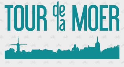 Affiche waarop de tekst van het evenement staat en daaronder de skyline van Moergestel met links de contouren van de molen en rechts die van de kerktoren.