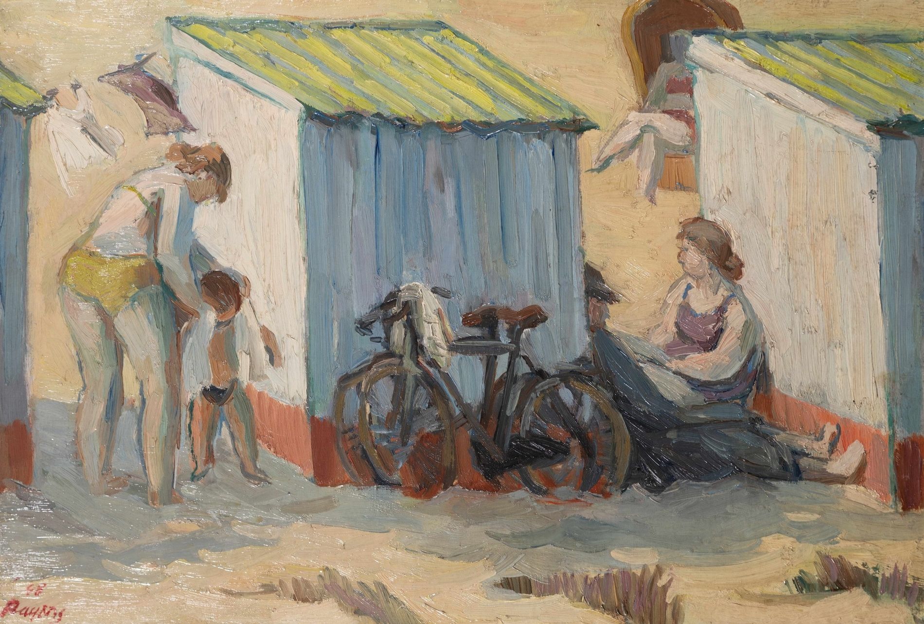 Hans Bayens - Strandhuisjes, 1948, olieverf op doek