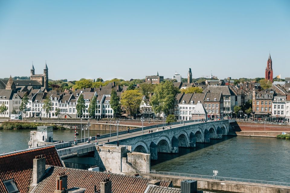 Views over the river Maas and the Sint-Servaas bridge in Maastricht
