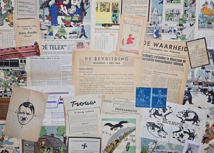 Bevrijdingscollage met originele pamfletten samengesteld door Robin Goudswaard