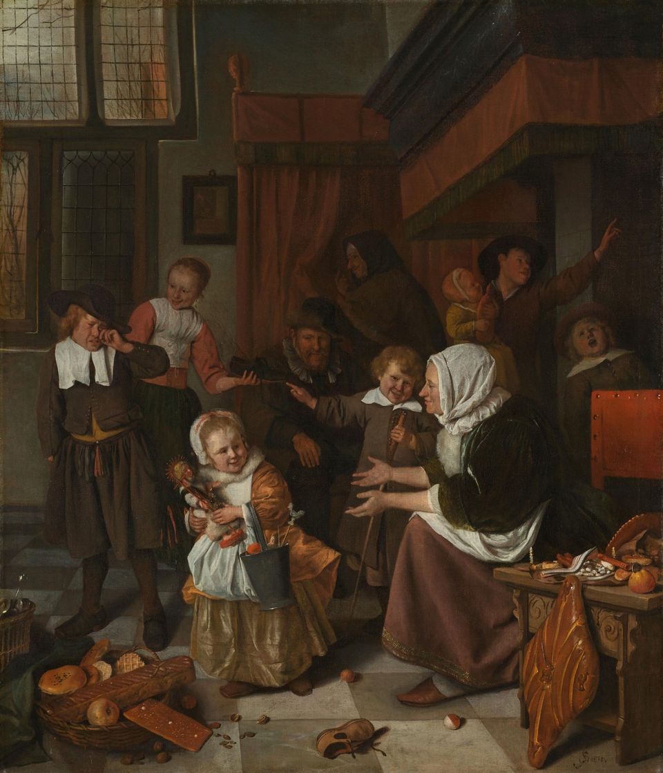 Afbeelding van het schilderij 'Het Sint Nicolaasfeest' van Jan Steen.
