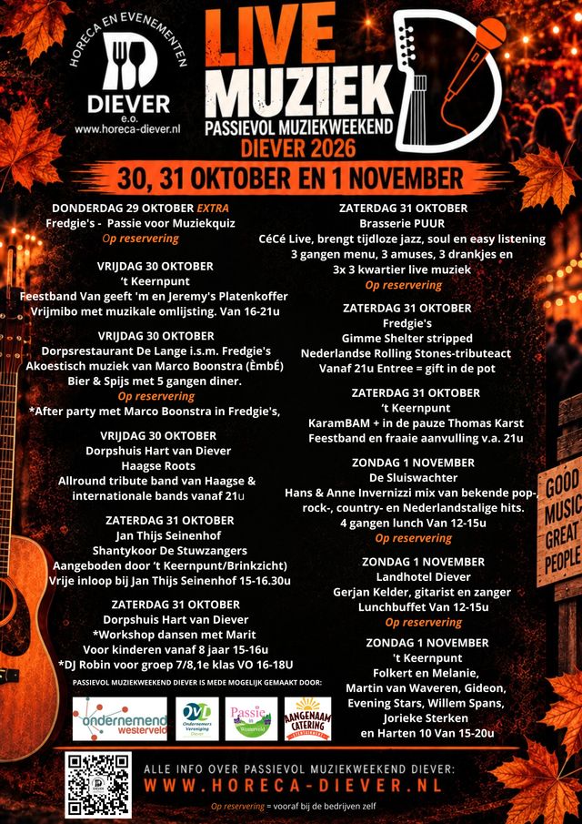 Programma Passievol Muziekweekend Diever 2026