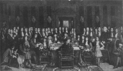 Beschrijving:	Vrede van Nijmegen tussen Frankrijk en Spanje. Schilderij van B.Vaillant. Mogelijk is het de afbeelding van de zaal in het Stadhuis.
Datering	1678