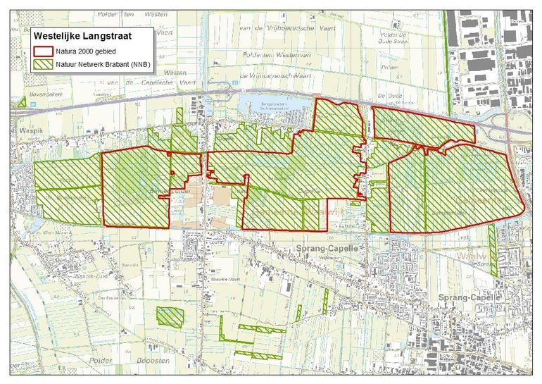 Kaart van De Westelijke Langstraat: Natura 2000 en Natuurnetwerk Brabant (Bron: provincie Noord-Brabant)