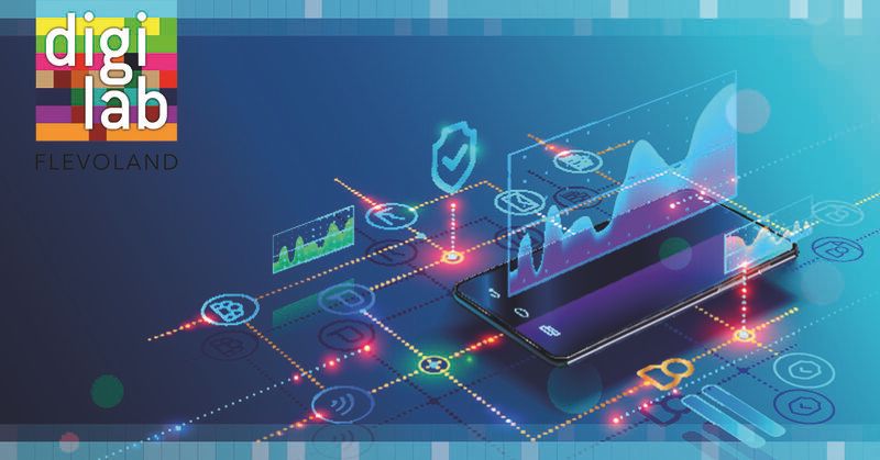 Futuristische afbeelding van smartphone met logo Digilab