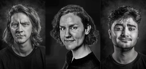 Zwart-wit foto met drie gezichten