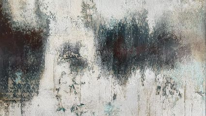 Abstract schilderij in grijze, beige en witte kleuren.