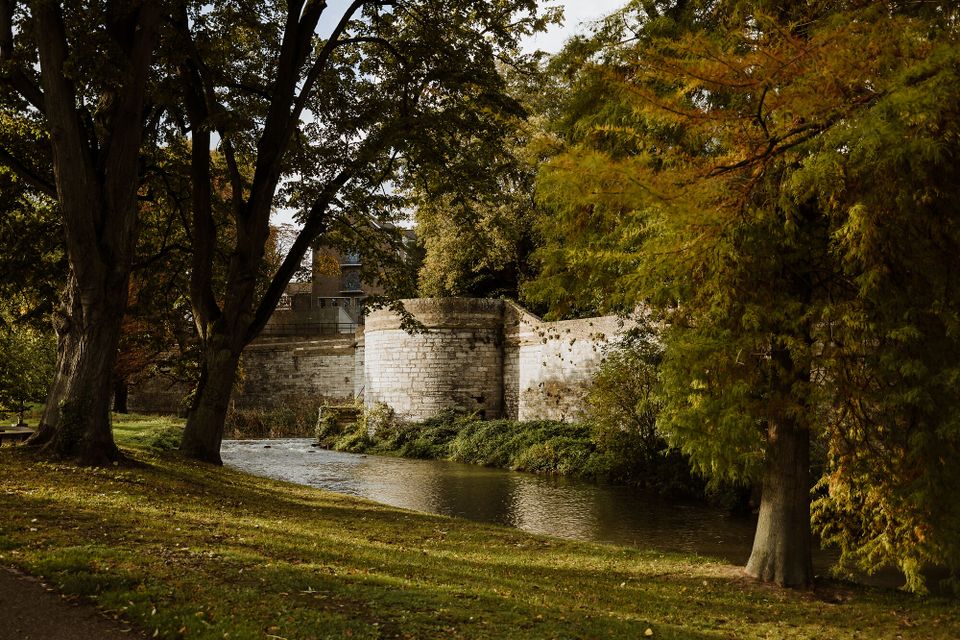 City Park Maastricht piece of city wall to pond