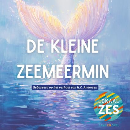 Affiche van een geel-paarse vissenstaart in een blauw water.