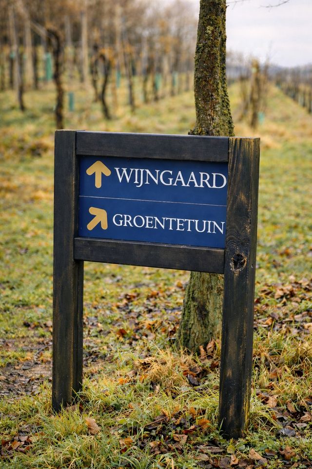 Bord in de tuin van Wijngoed de Reestlandhoeve