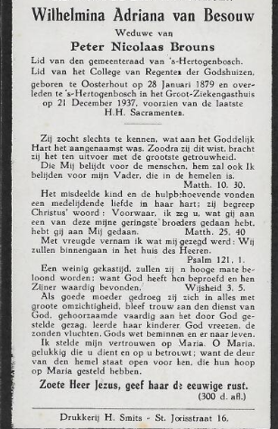 Bidprentje Wilhelmina Brouns van Besouw