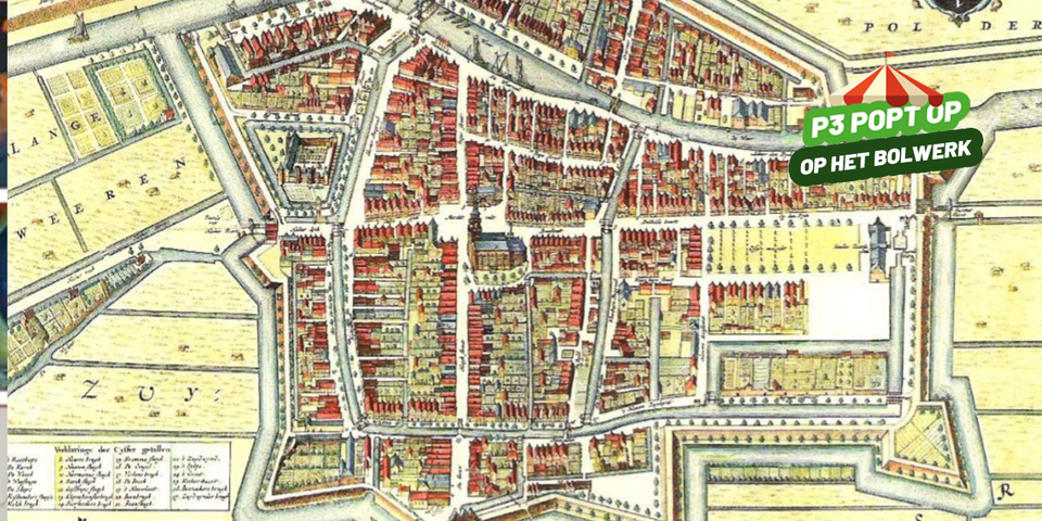 Oude illustratie van Purmerend vanaf bovenaf