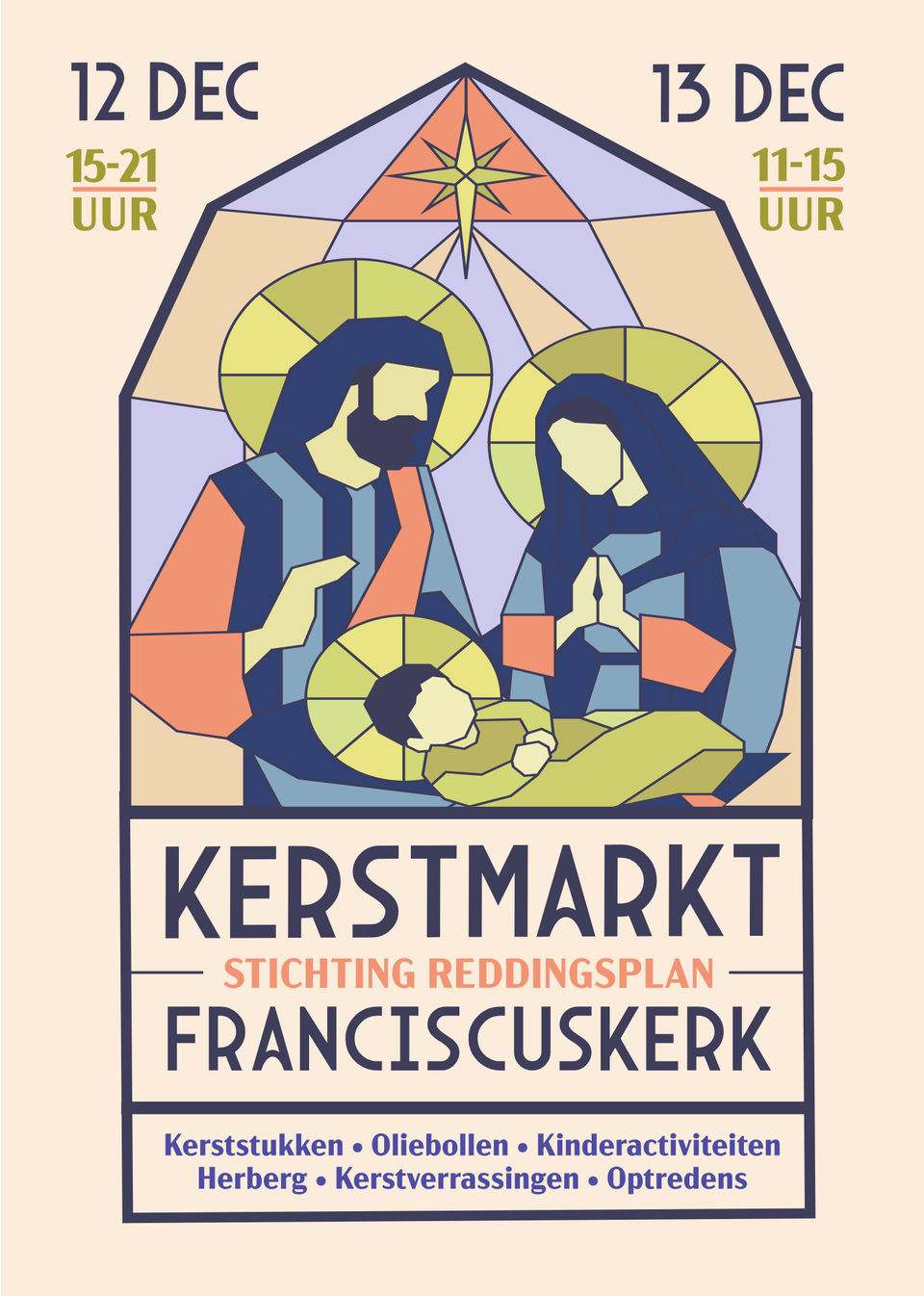 Poster van de kerstmarkt in de St. Franciscuskerk in Oudewater, midden in het Groene Hart van Holland.