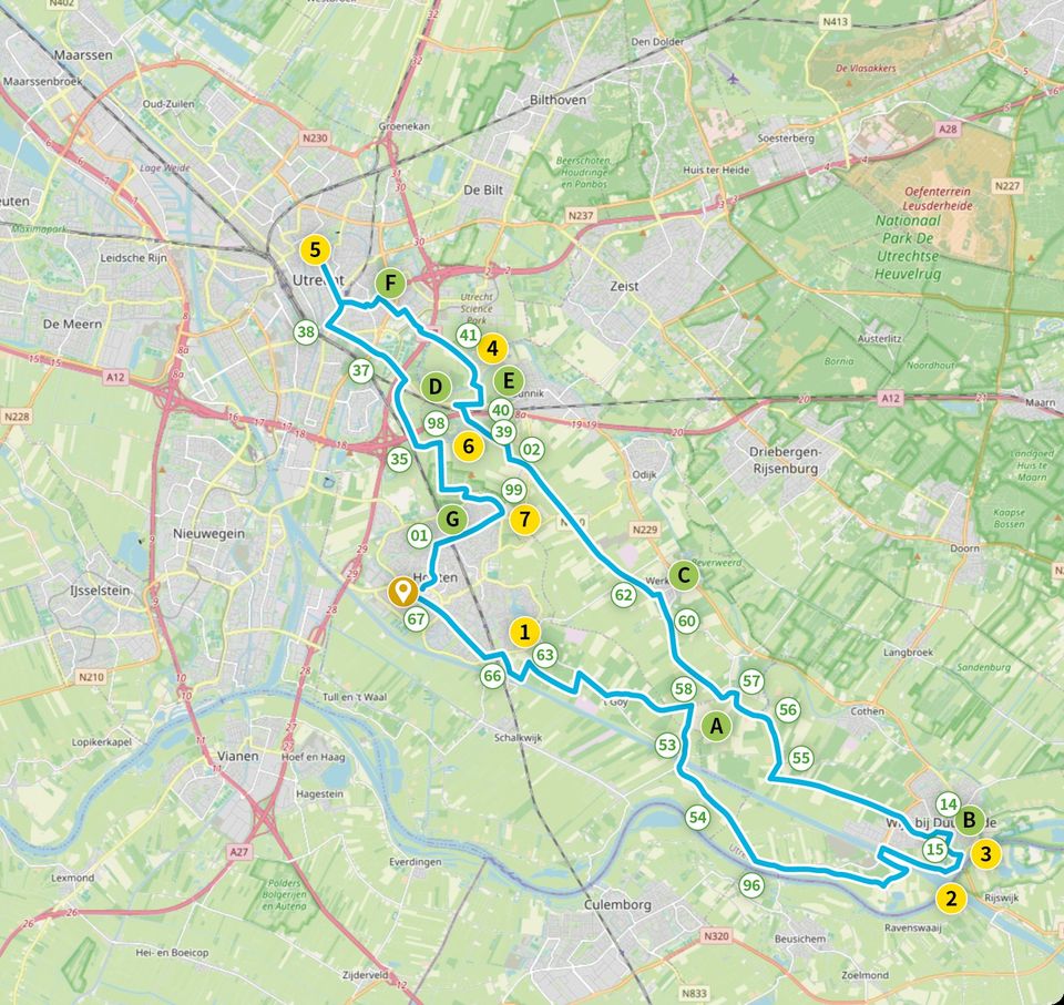 Routekaart fietsroute Romeinen langs de Kromme Rijn