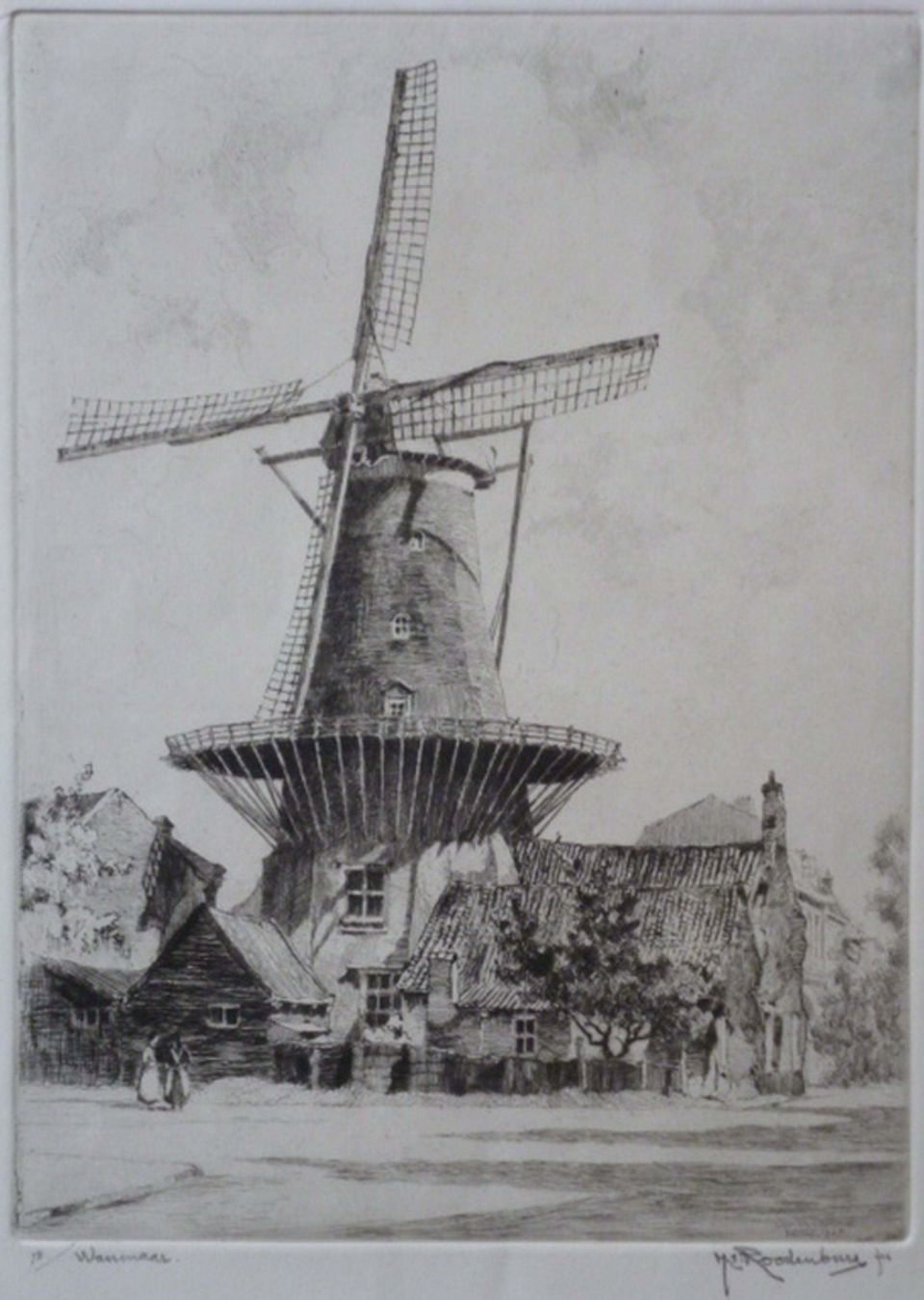Ets van de voorkant van Korenmolen Windlust in Wassenaar