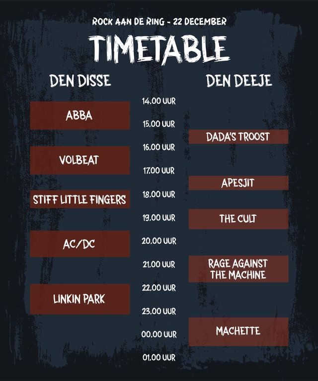 Affiche Timetable Rock aan de Ring 6