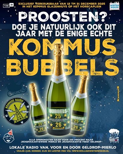 De KommuS Bubbels zijn uitsluitend verkrijgbaar in het KommuS Glazenhuys van vrijdag 12 tot en met woensdag 31 december 2025.