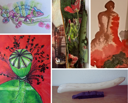 Vijf afbeeldingen van kunstwerken