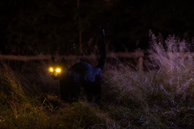 Een donkere foto met de behekste katten.