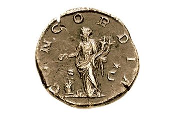 Munt met afbeelding godin Concordia