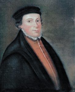 Portret van Jan de Bakker, hervormer uit Woerden, tijdens een historische stadswandeling over zijn leven