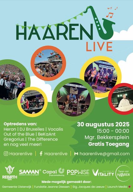 Affiche HaarenLive 2025: Muziek en Talent op het Monseigneur Bekkersplein in Haaren