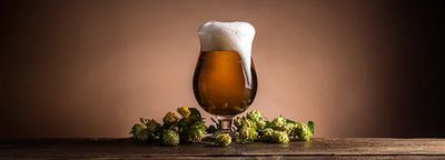 glas schuimend bier met hopbellen