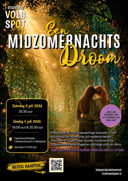 poster van de voorstelling van stichting volgspot voor de voorsteling midzomernachts droom