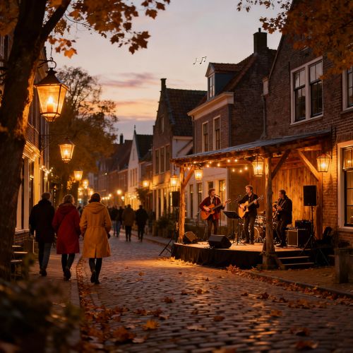 Speelde band buiten onder lampjes