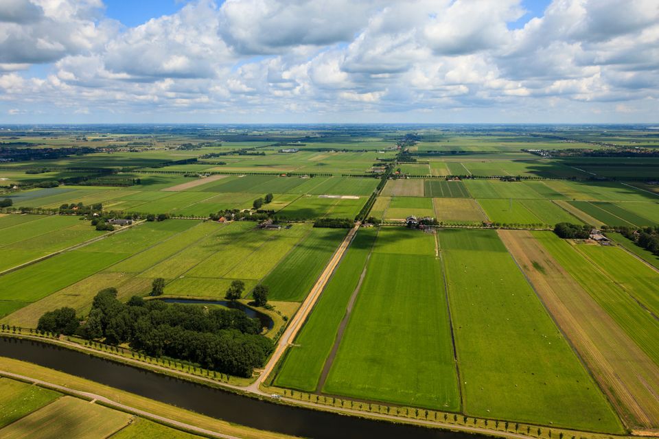 Helicopterview van landschap in De Beemster