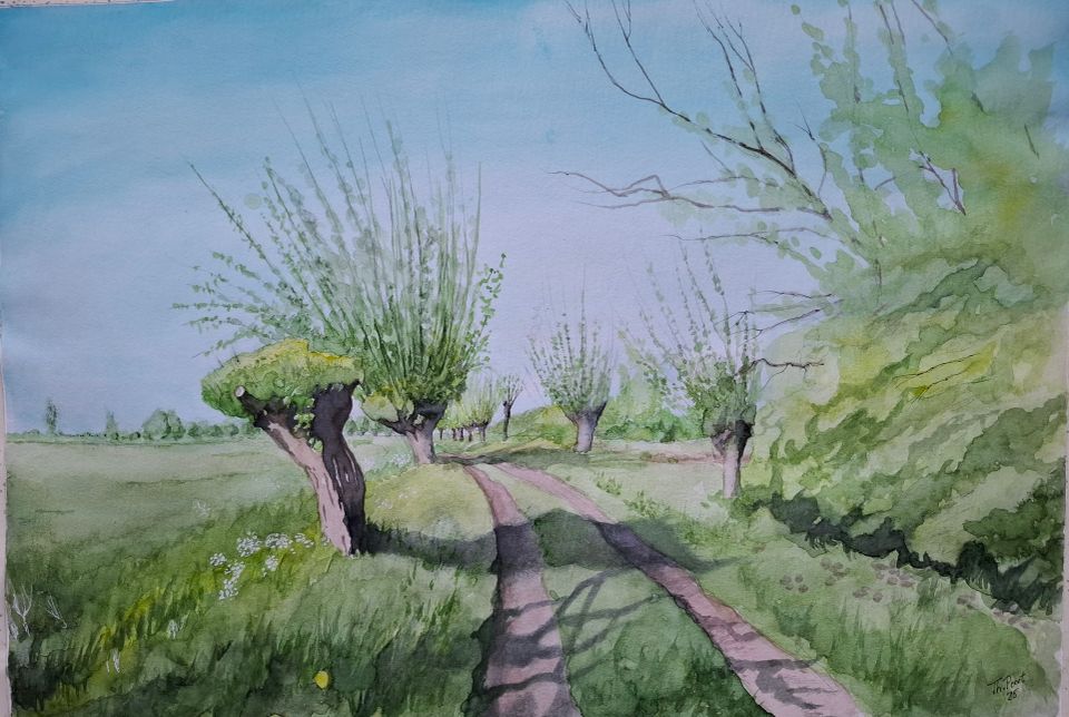 Aquarel van het laarzenpad door Theo Poort