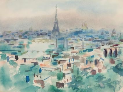 Aquarel stadsgezicht Parijs met de Eiffeltoren