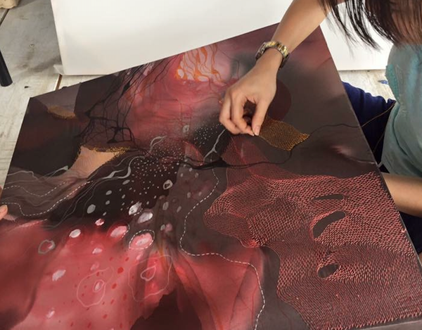 Workshop Abstract Schilderen met Borduren