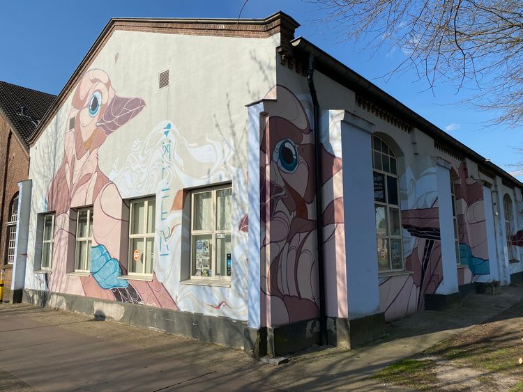 Muurschildering op een gebouw in Tilburg