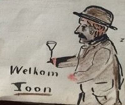 tekening uit plaboek Mobilia tekening Toon van Lieshout met borrelgraasje